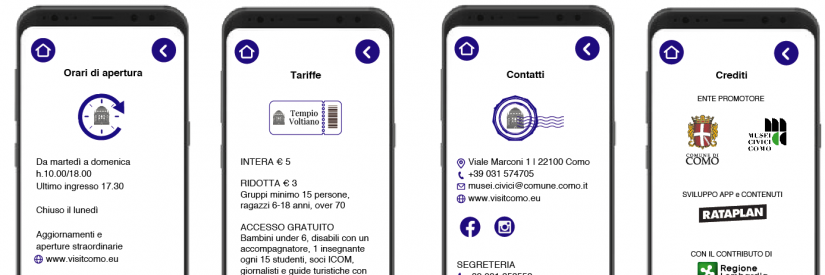 APP Tempio Voltiano – schermate INFO